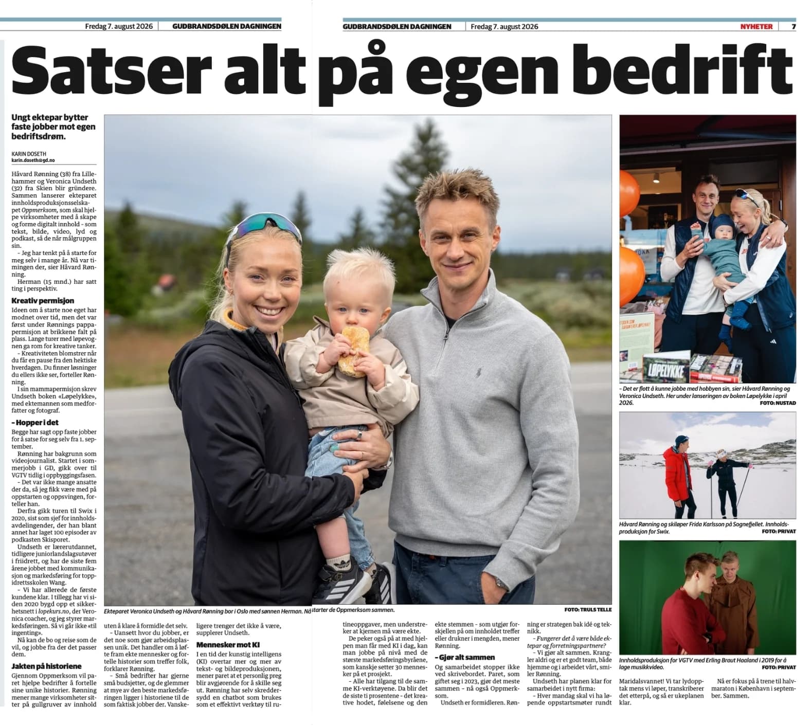 Oppslag i Gudbrandsdølen Dagningen 7. august 2026